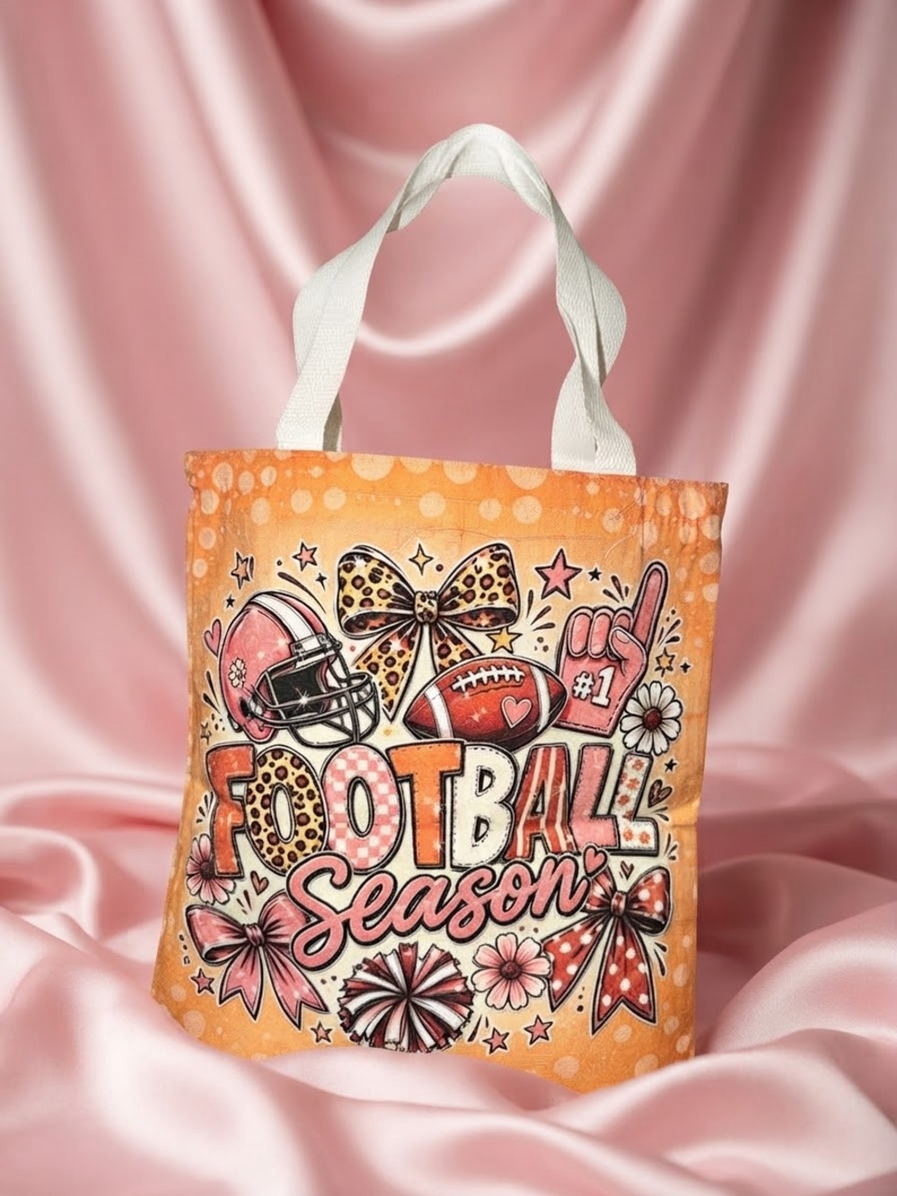 Football Season Canvas Tote Bag - Pink & Orange